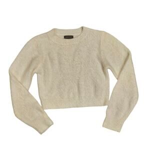 Urban Outfitters white fuzzy fluffy crop sweater large coastal coquette cozy